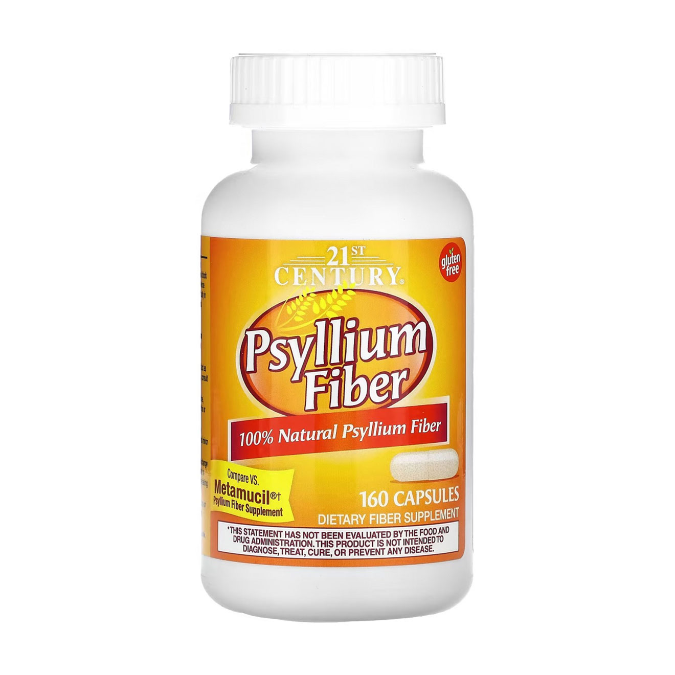 Клітковина з подорожника 21st Century Psyllium Fiber, 160 капсул